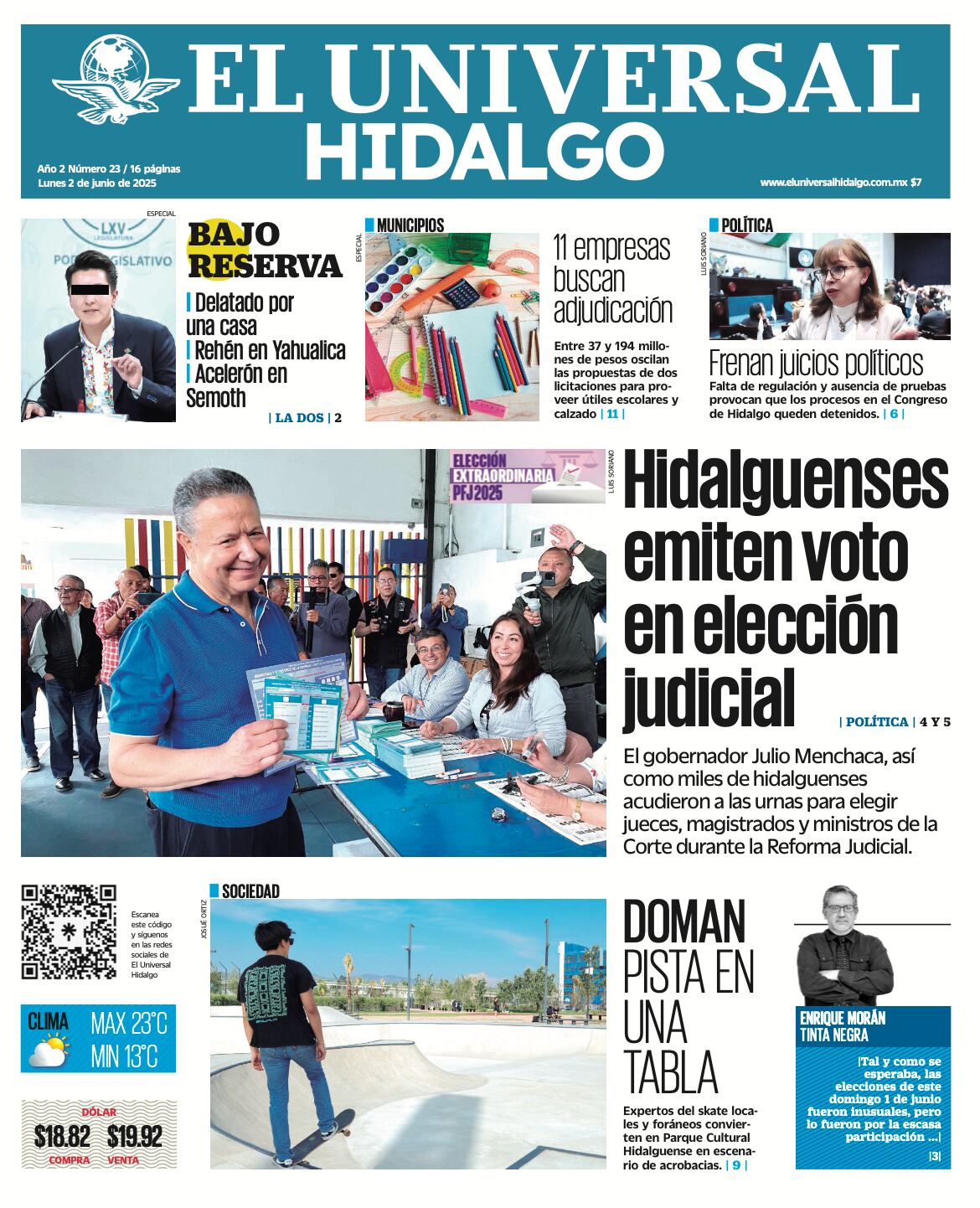 Portada El Universal Hidalgo 020625