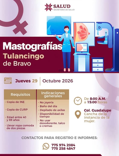 Ofrecerán mastografías gratuitas en Tulancingo | Cortesía: ayuntamiento de Tulancingo