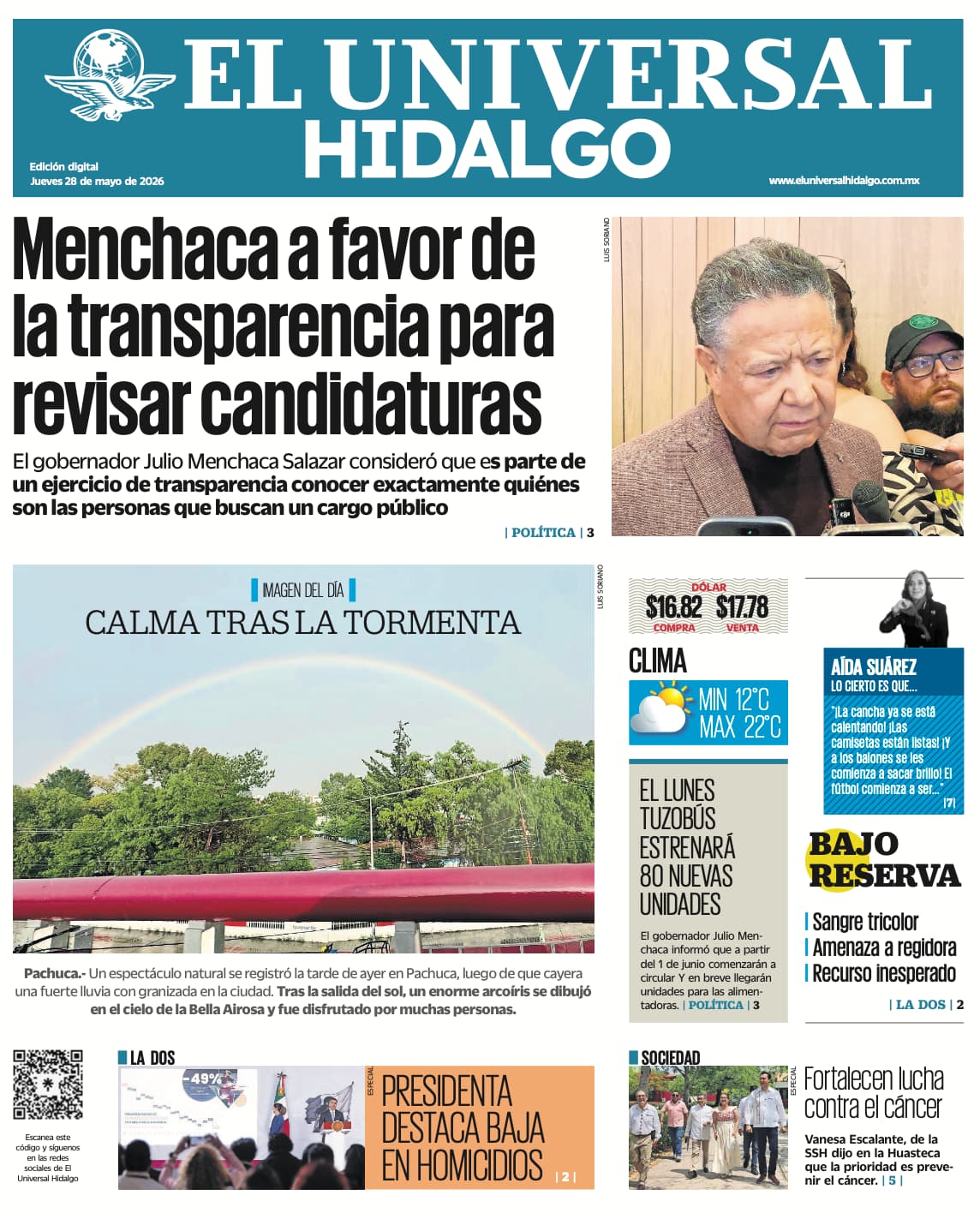 Portada El Universal Hidalgo 28/5/26