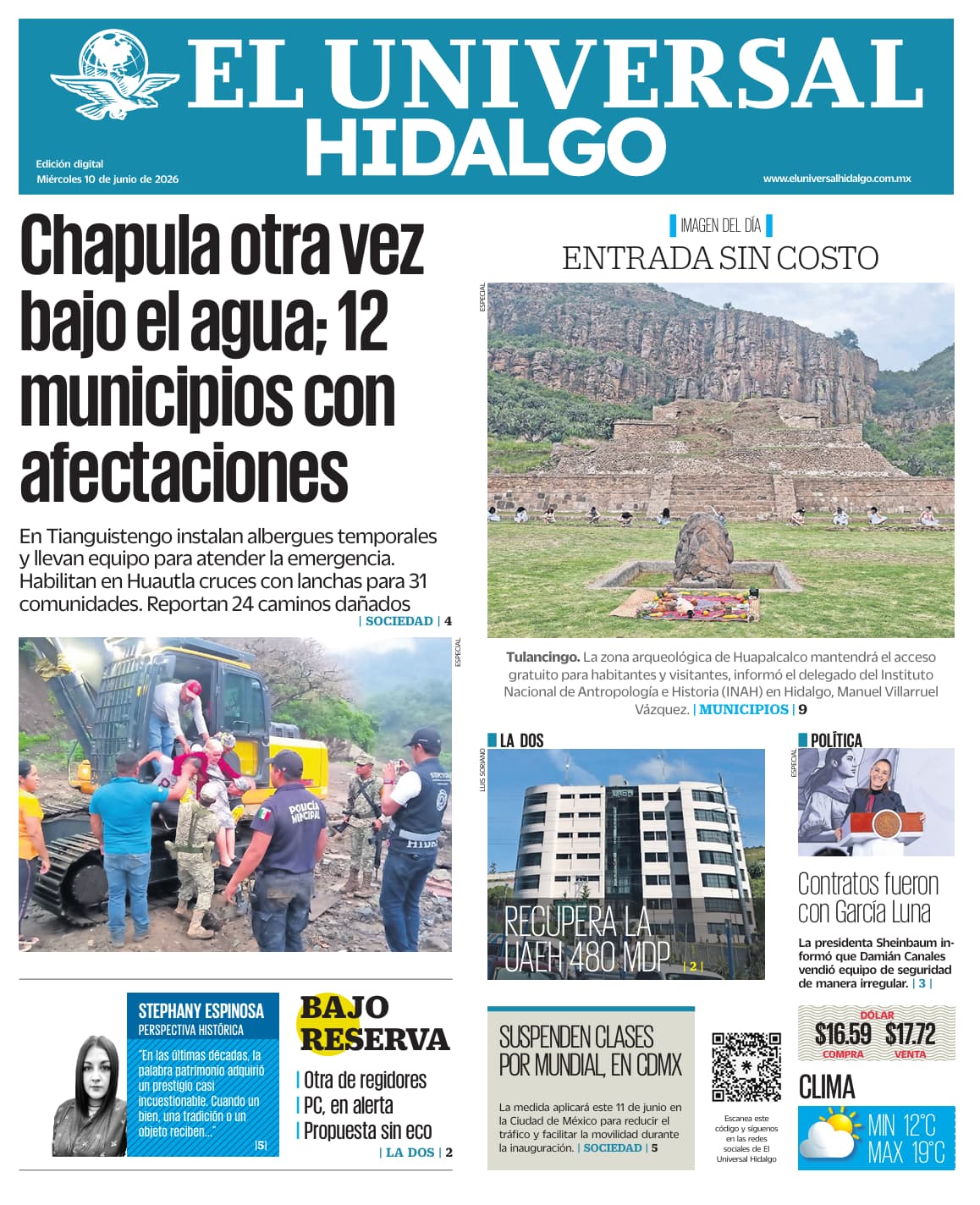 Portada El Universal Hidalgo 10/6/26