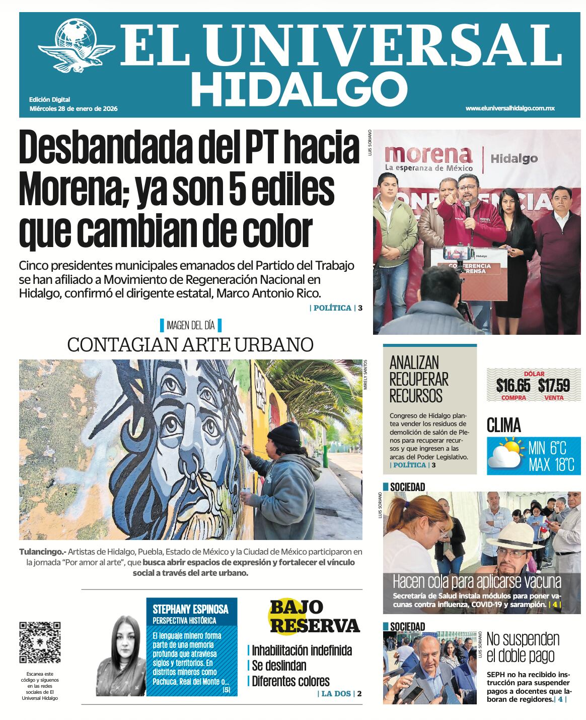 Portada EL Universal Hidalgo 28/1/26