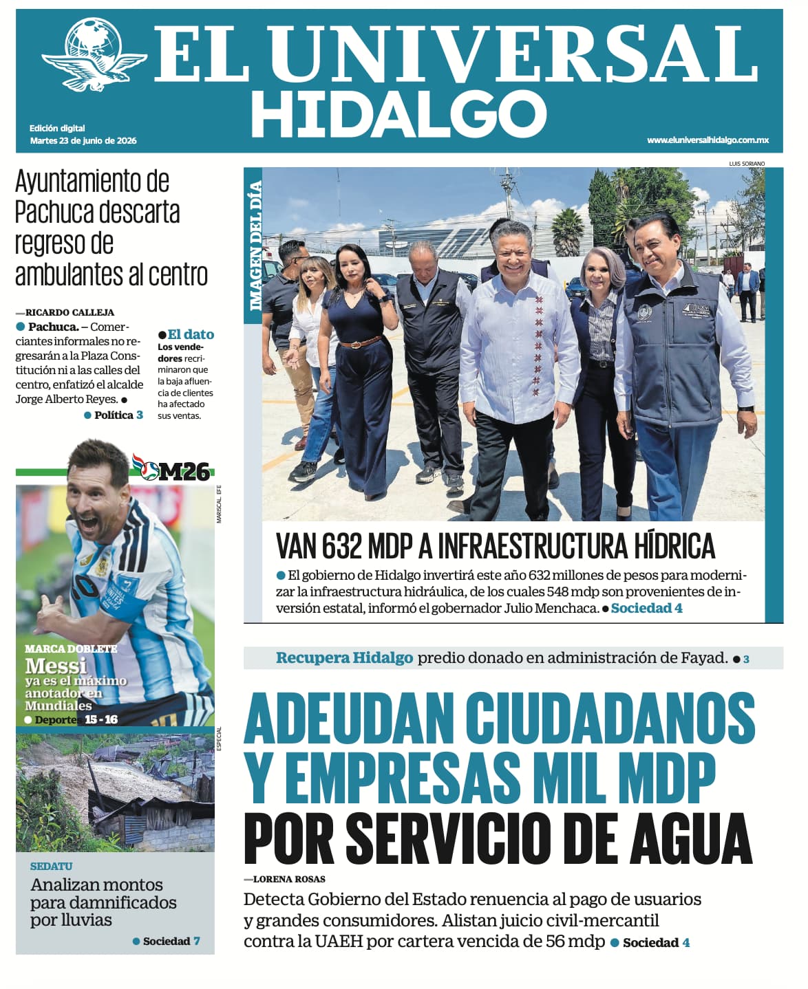 Portada El Universal Hidalgo 23/6/26