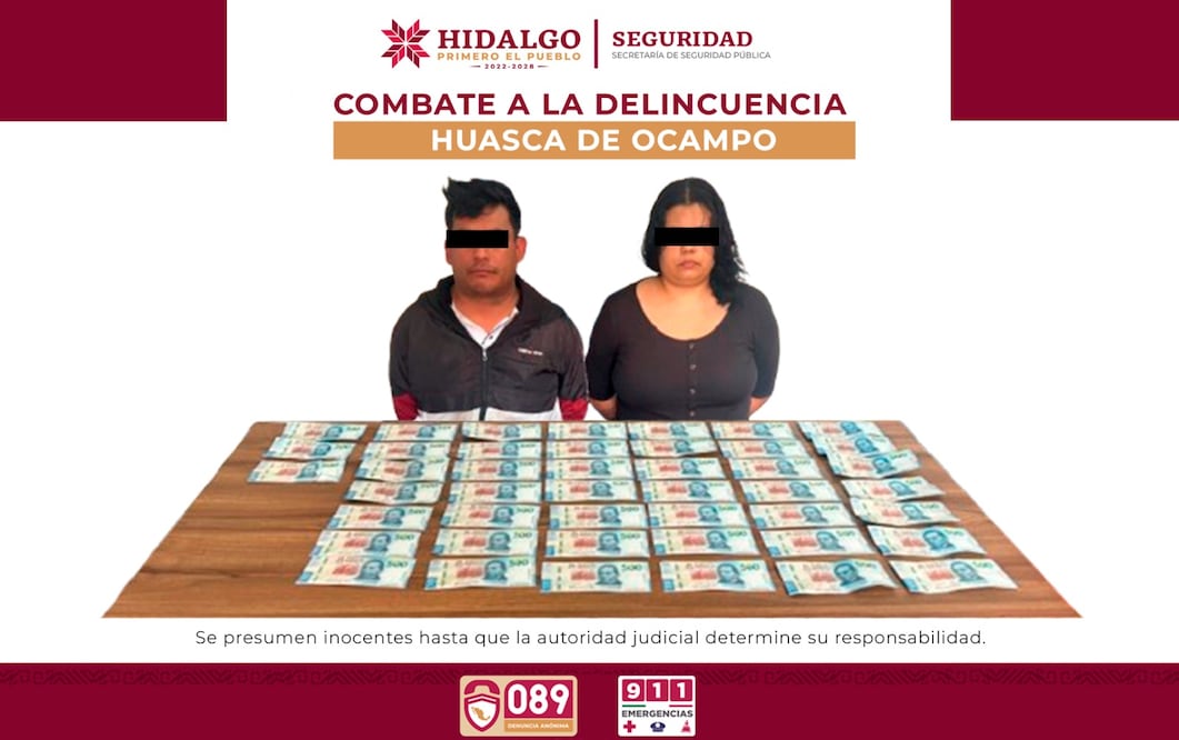 ¡Pagaban con billetes falsos! Detienen a pareja en Huasca | Foto: SSPH