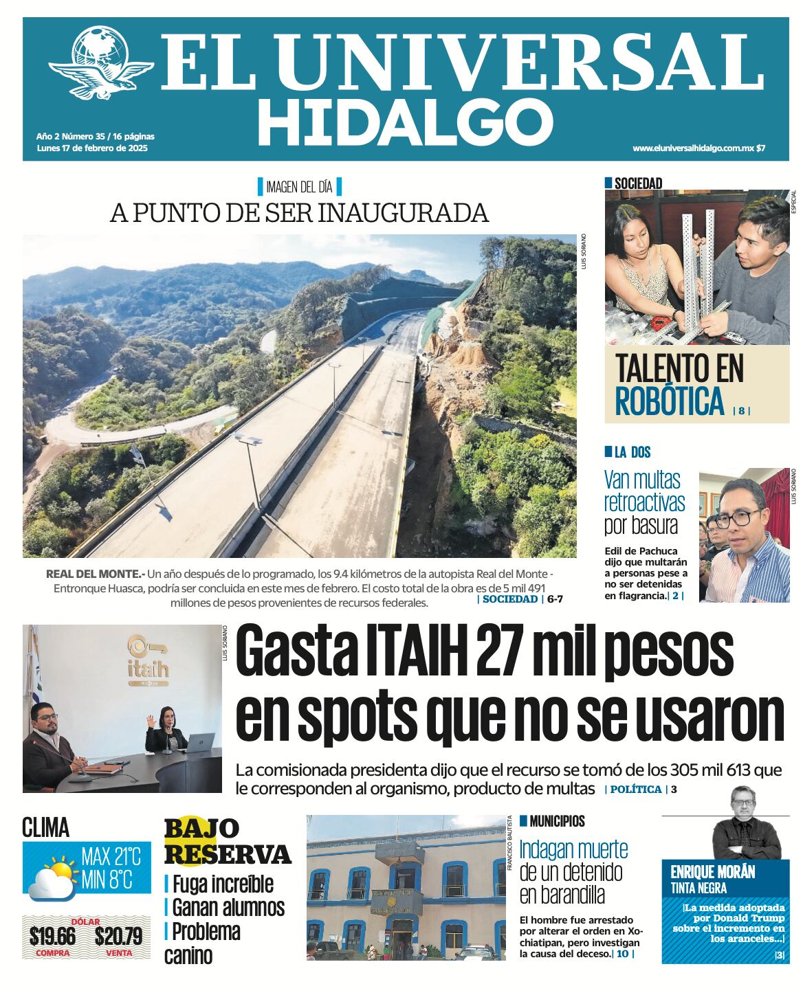 Portada El Universal Hidalgo 170225