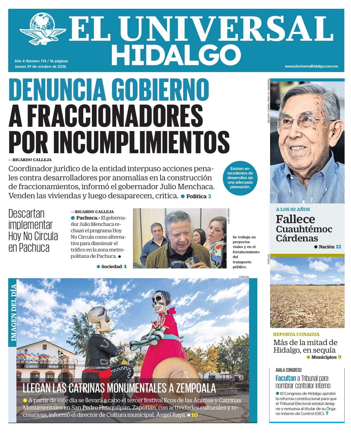 Portada El Universal Hidalgo 29/10/26