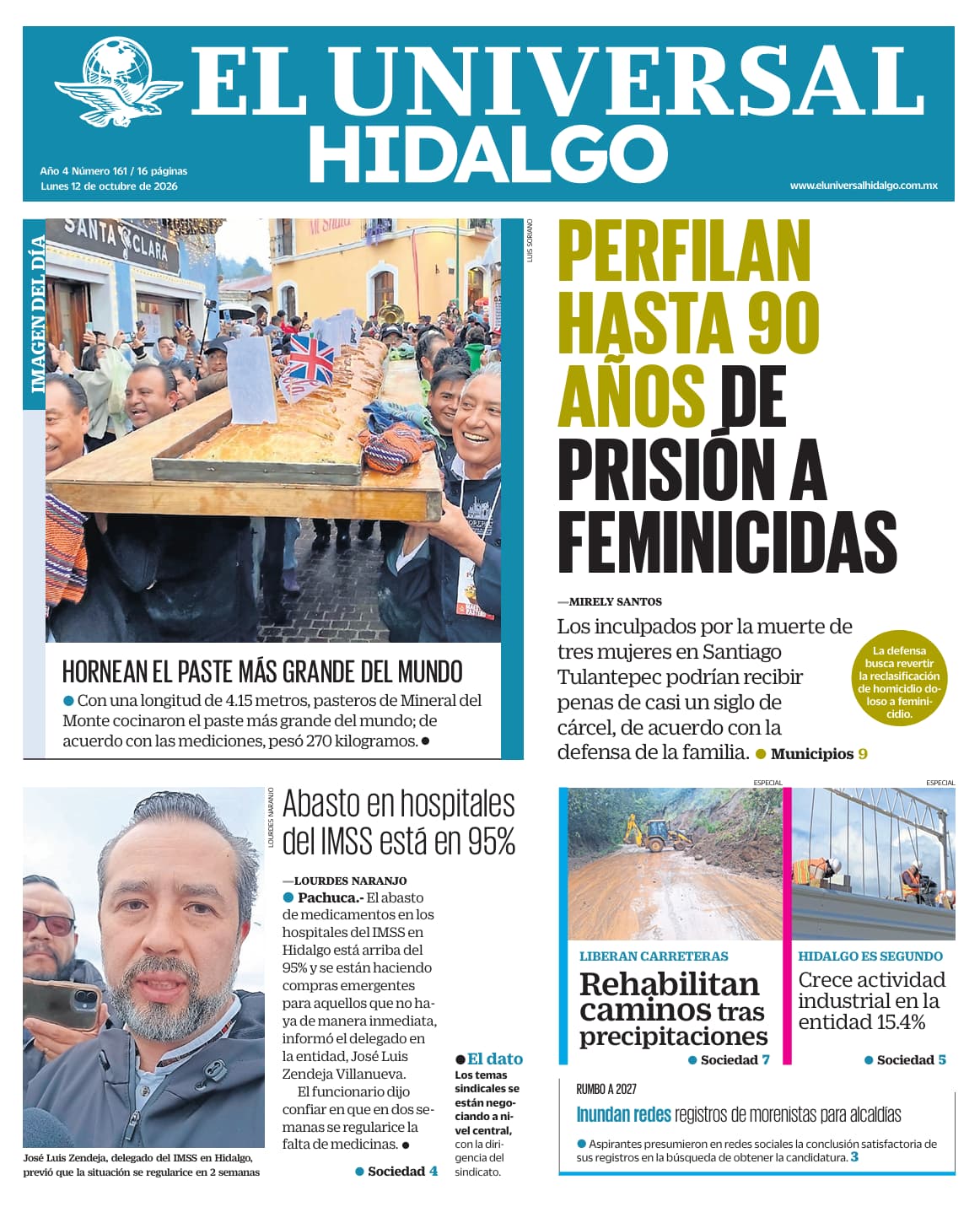 Portada El Universal Hidalgo 12/10/26