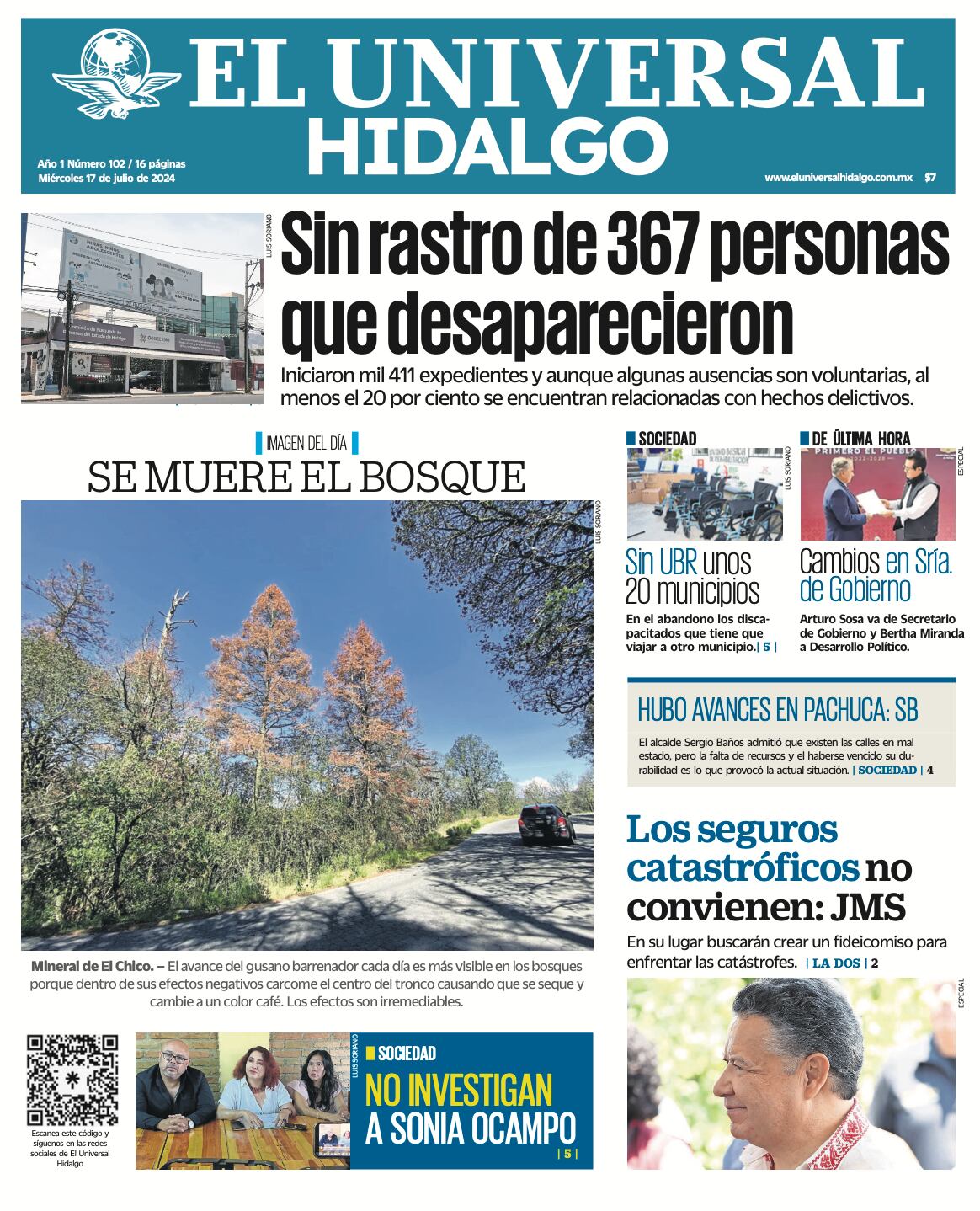 Portada EL Universal Hidalgo 17/07/24