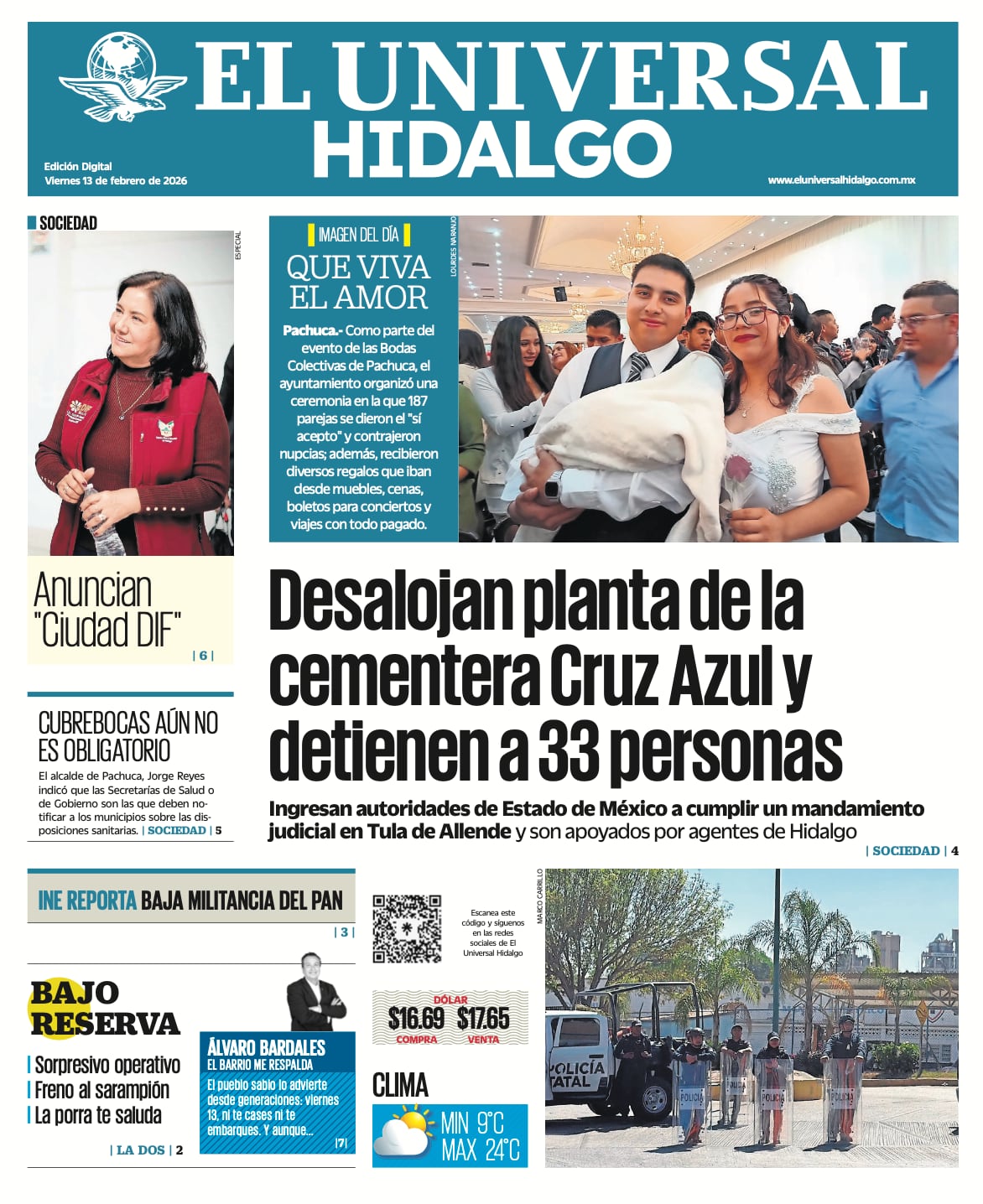 Portada El Universal Hidalgo 13/2/26