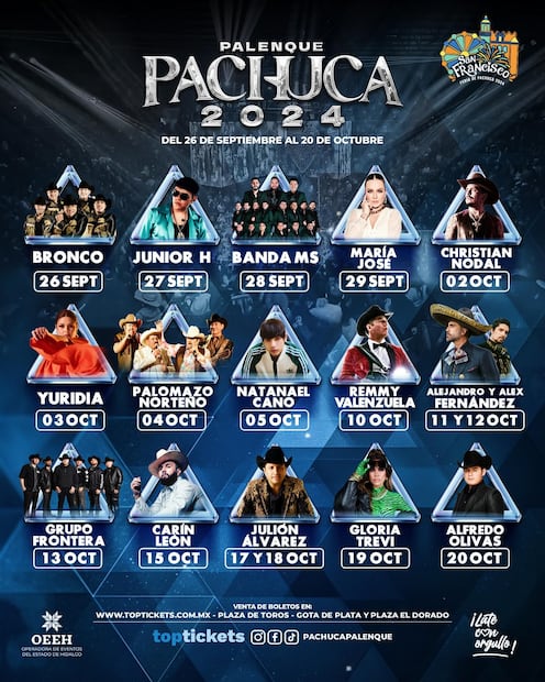 A continuación, el cartel completo del Palenque | Facebook: Palenque Feria Pachuca