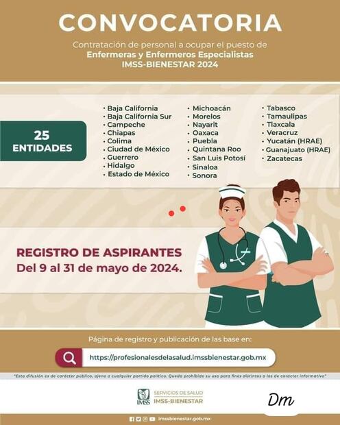 Por cerrar convocatoria para contratar 38 enfermeras con especialidad en IMSS Bienestar | Cortesía