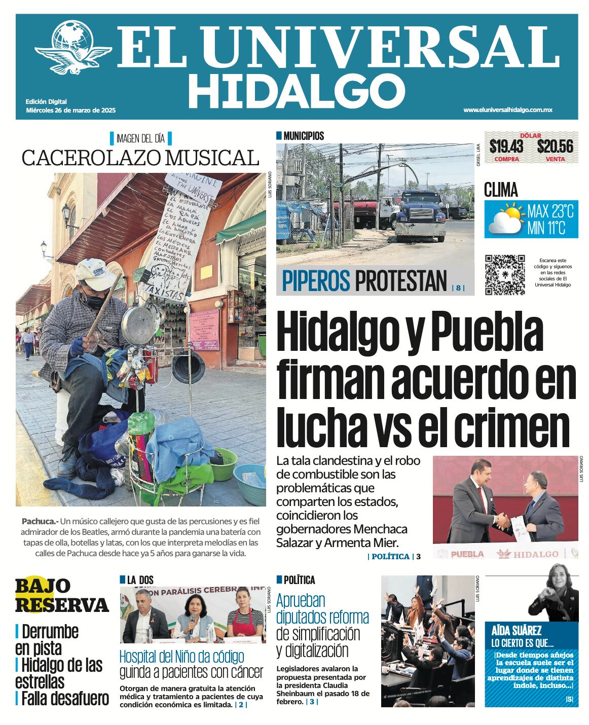 Portada El Universal Hidalgo 260325