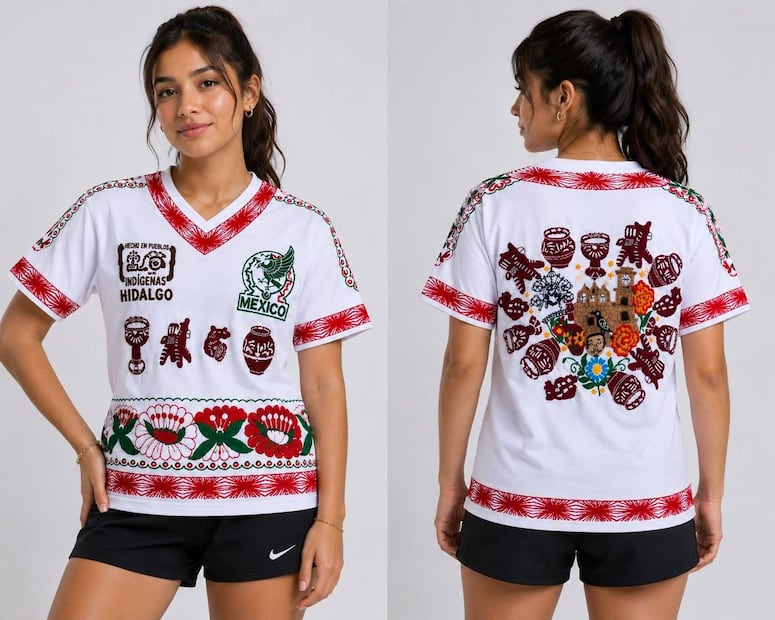 Artesana de Huejutla transforma playera deportiva en homenaje a la identidad de la Huasteca hidalguense | Facebook: Huitzmalotl Bordados