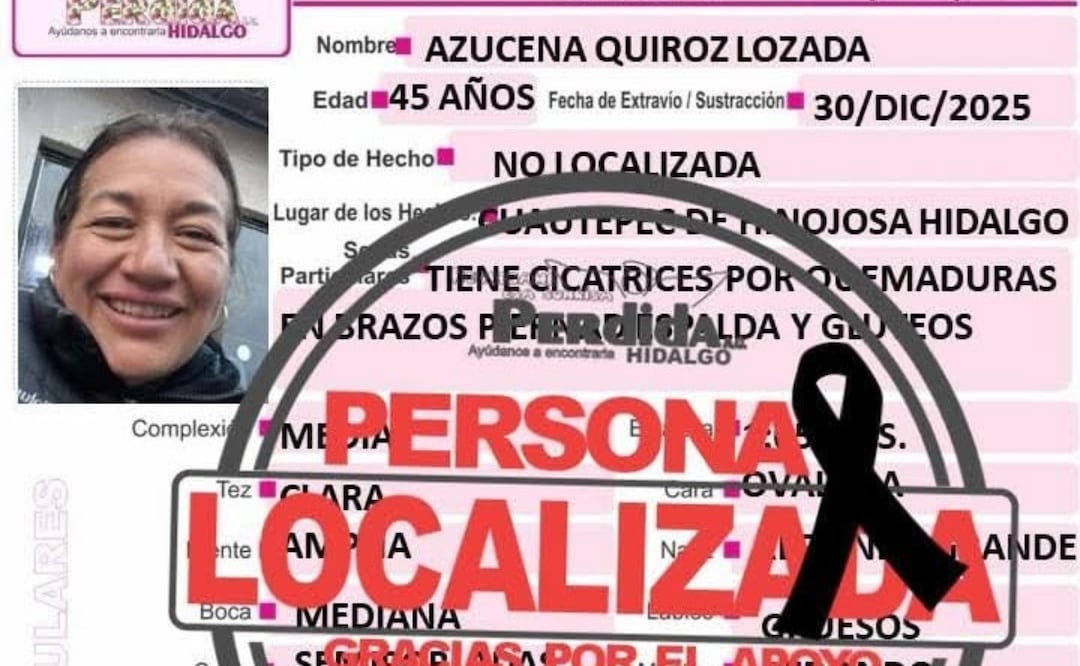 Confirman hallazgo sin vida de mujer desaparecida en Hidalgo | Ficha de búsqueda: Sonrisas Perdidas