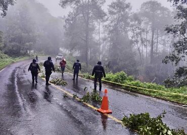 Retiran material de arrastre en carreteras de Hidalgo tras intensas lluvias