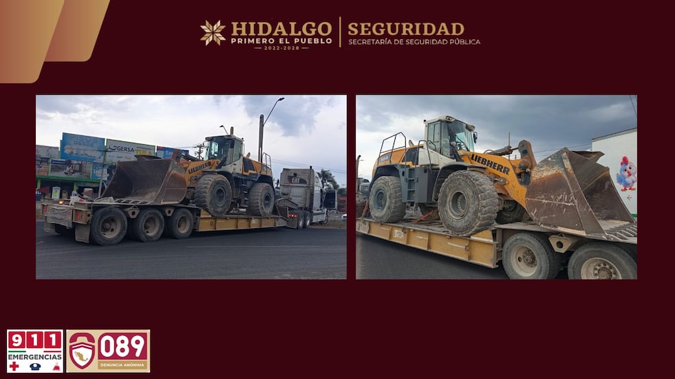 Recuperan tractocamión con maquinaria pesada en Tula; hay dos detenidos 