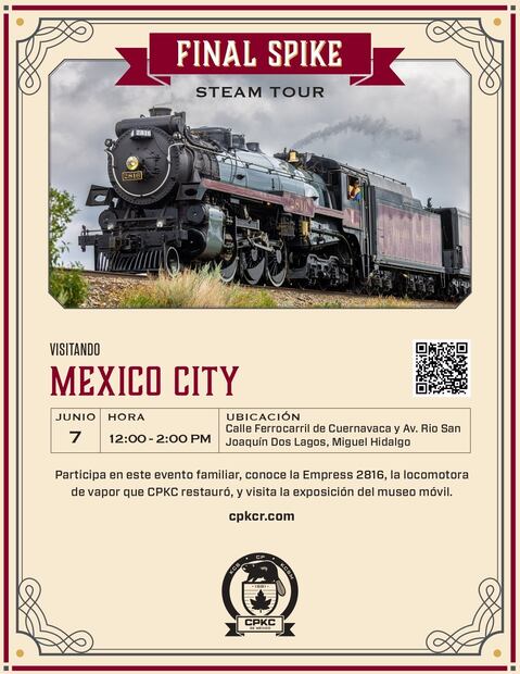 El Empress 2816 llega a México como parte del Final Spike Steam Tour