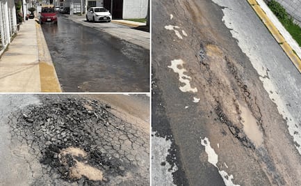Fuga de agua sin atender provoca daños en calles del fraccionamiento Paseo de las Reynas en Pachuca