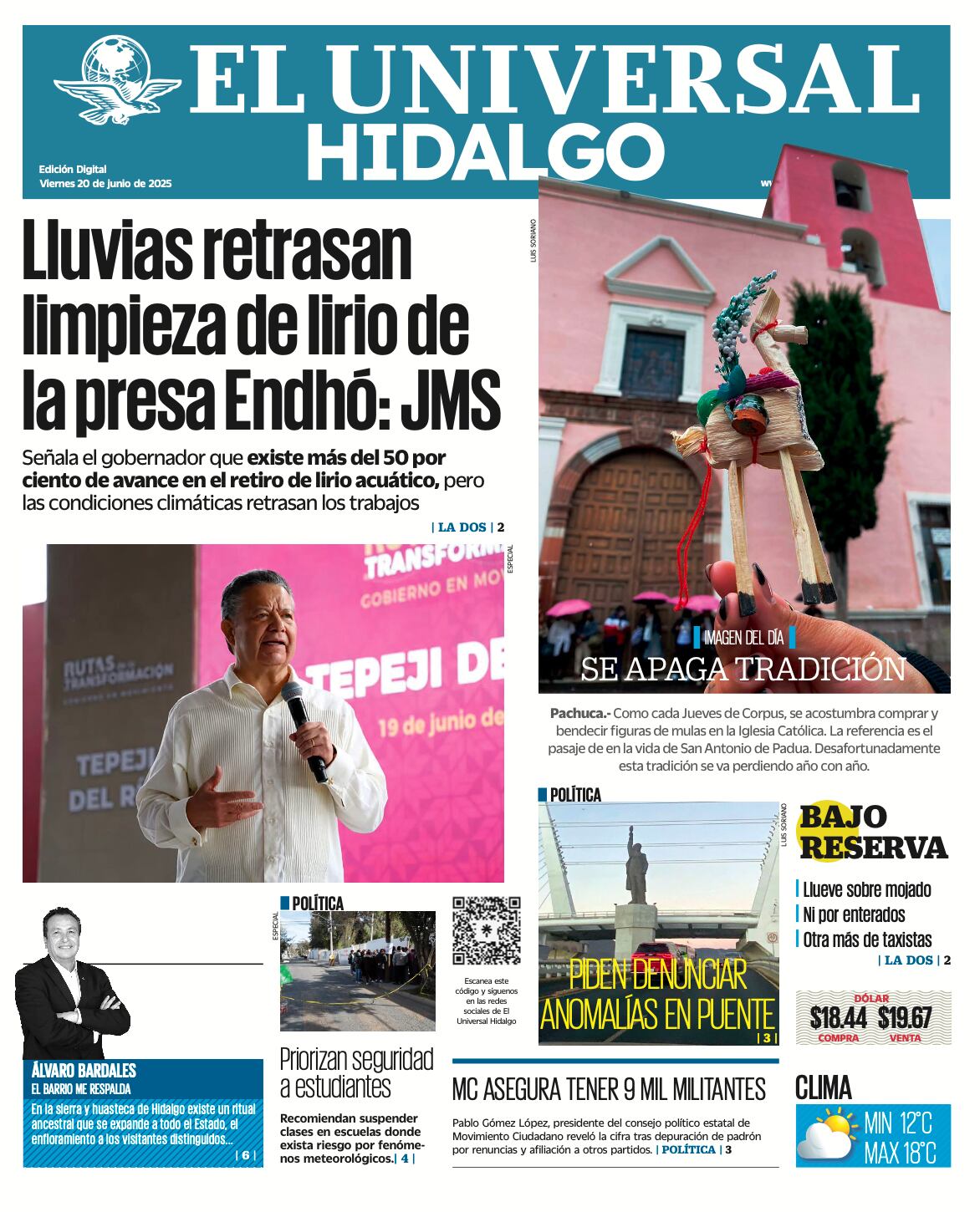 Portada El Universal Hidalgo 200625