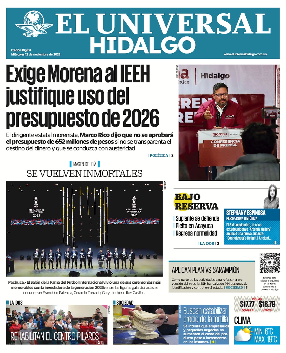 Portada El Universal Hidalgo 121125
