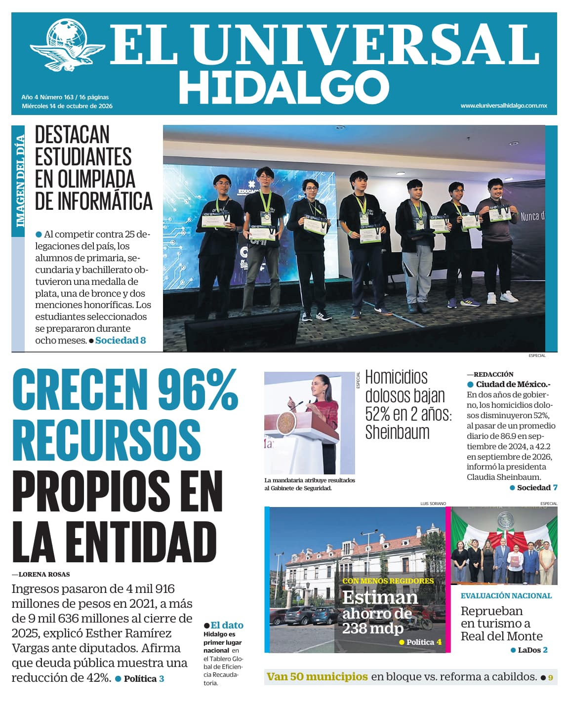 Portada El Universal Hidalgo 14/10/26