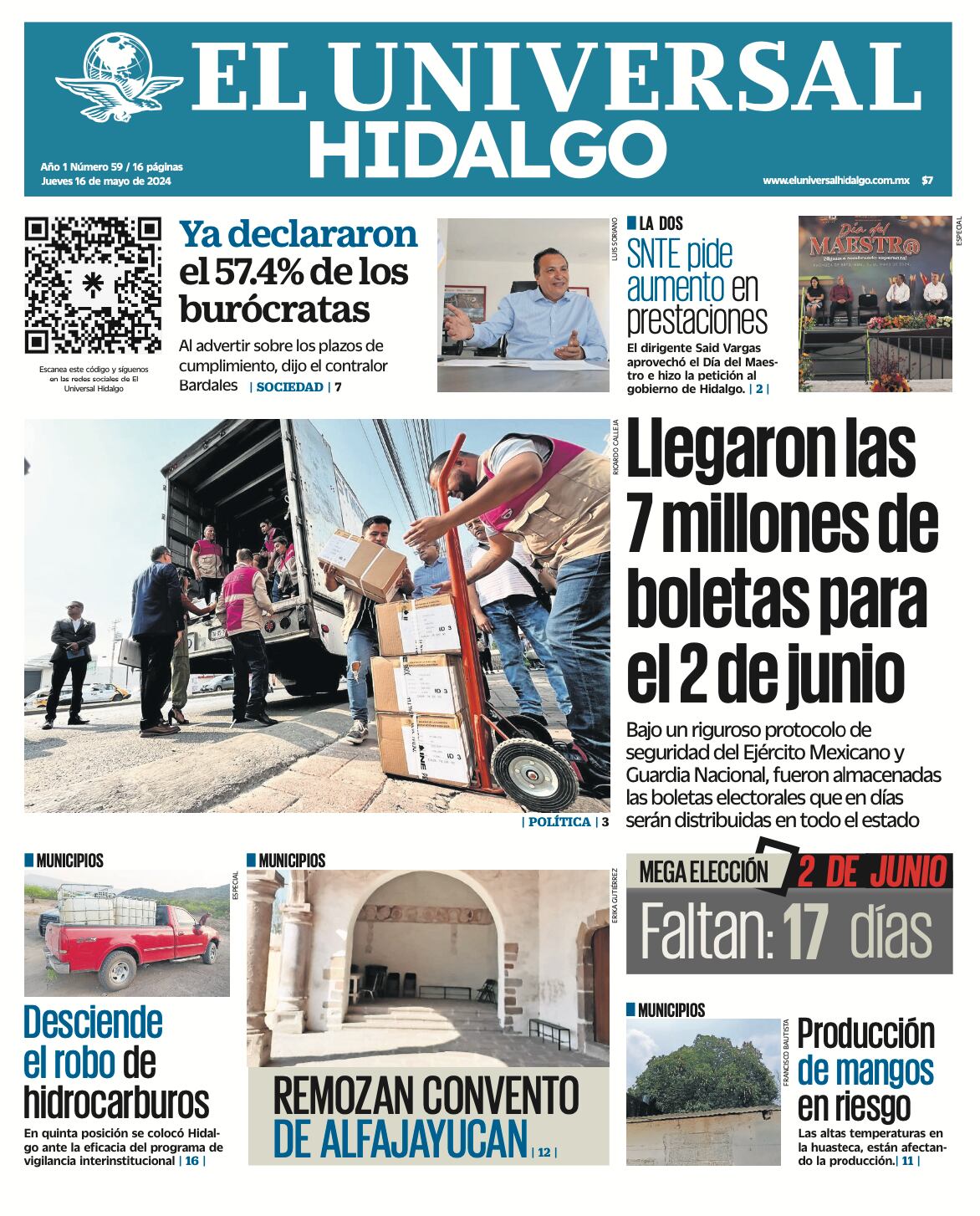 Portada El Universal Hidalgo 160524