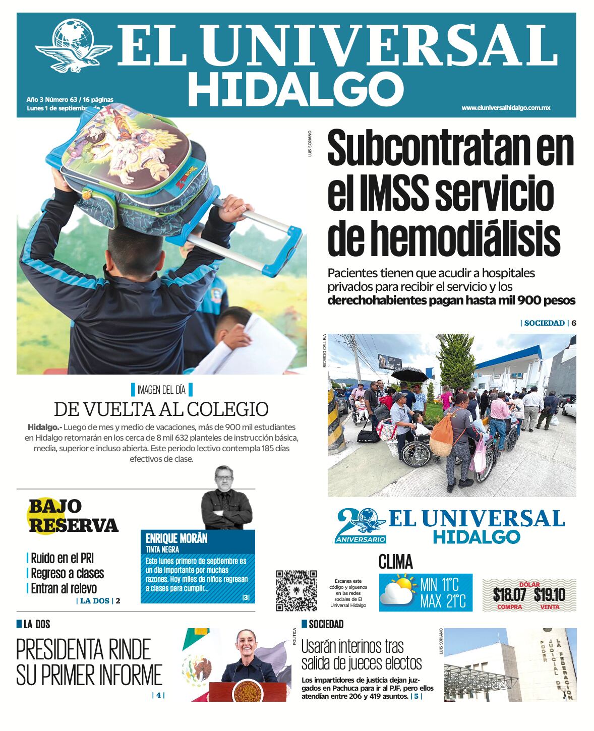 Portada El Universal Hidalgo 010925