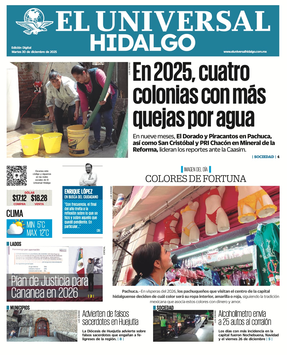 Portada El Universal Hidalgo 301225