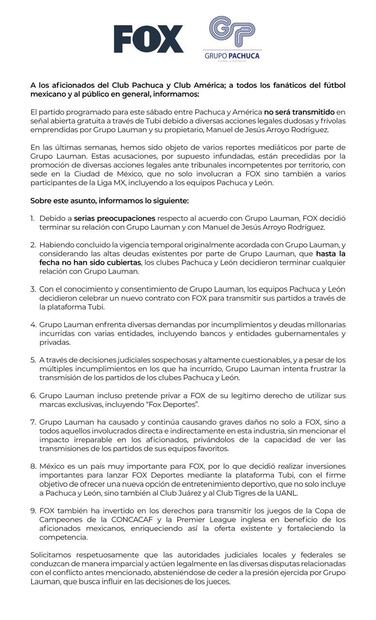 Comunicado Grupo Pachuca