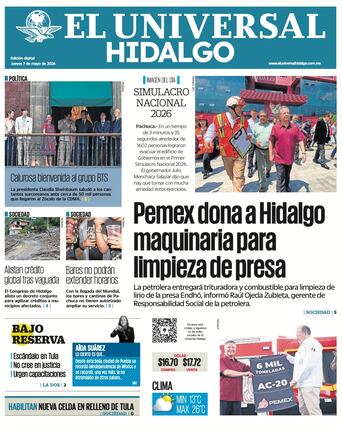 Portada El Universal Hidalgo 7/5/26