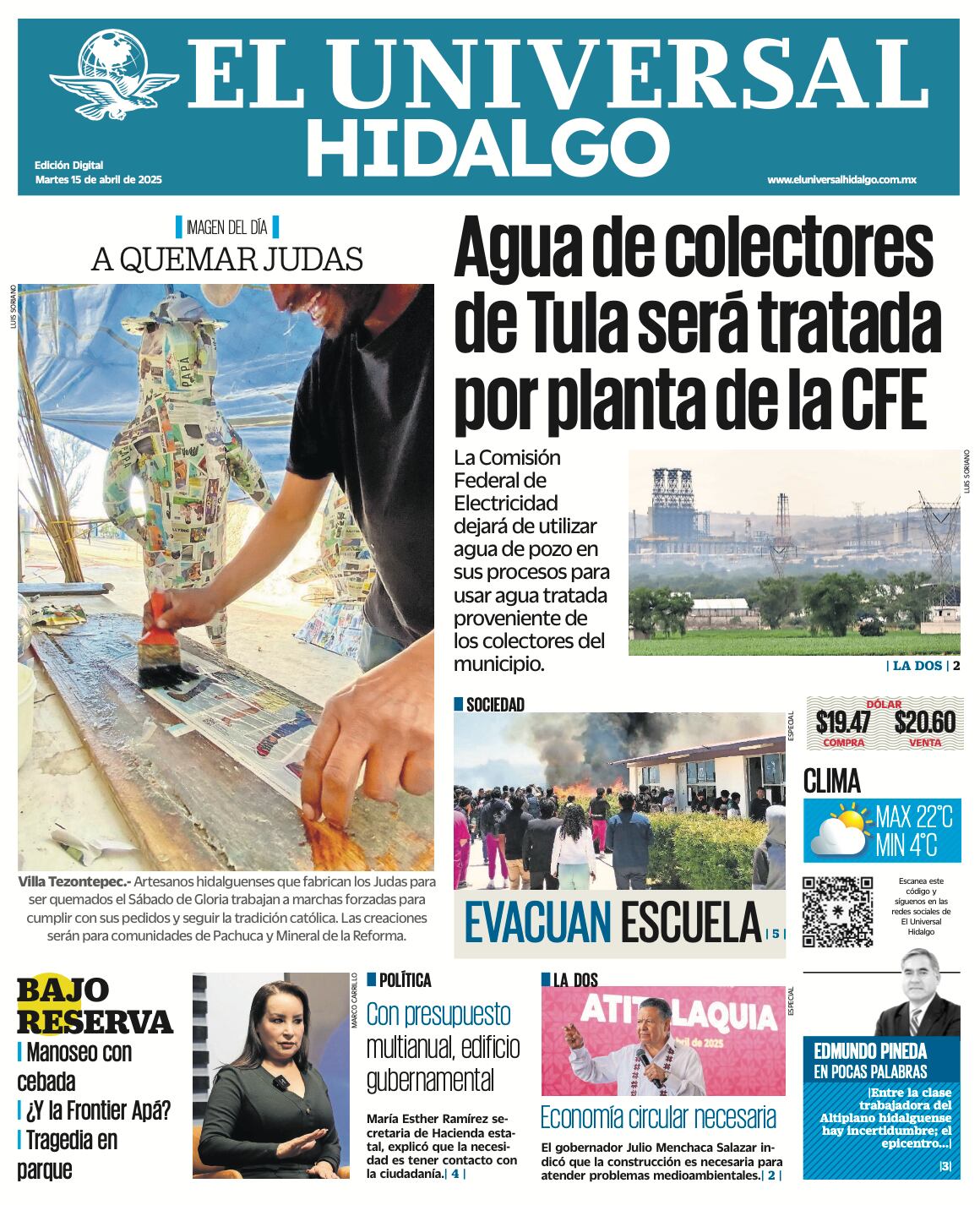 Portada El Universal Hidalgo 150425