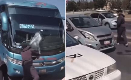 Sujetos rompen parabrisas de un autobús en la Felipe Ángeles  