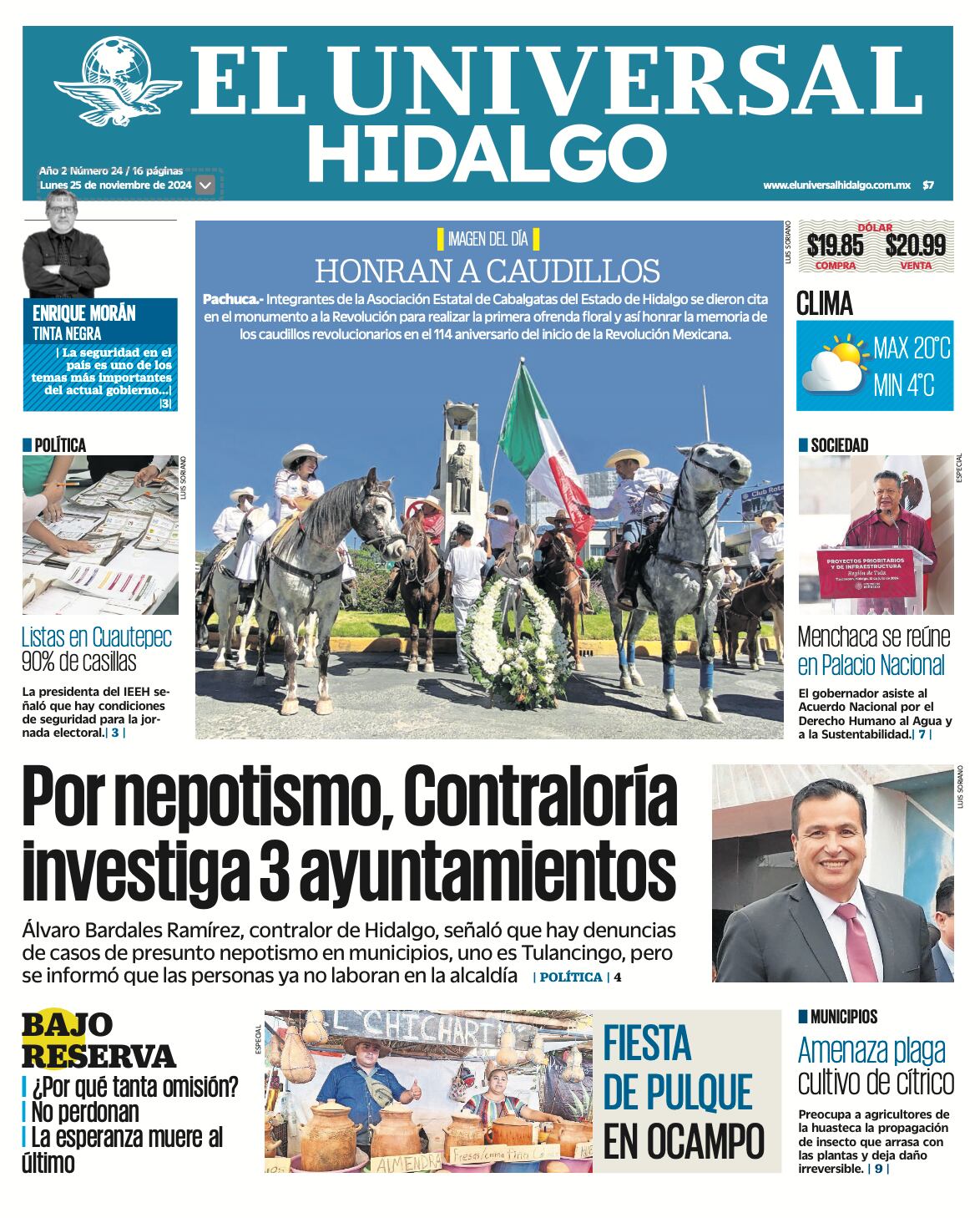 Portada El Universal Hidalgo 251124