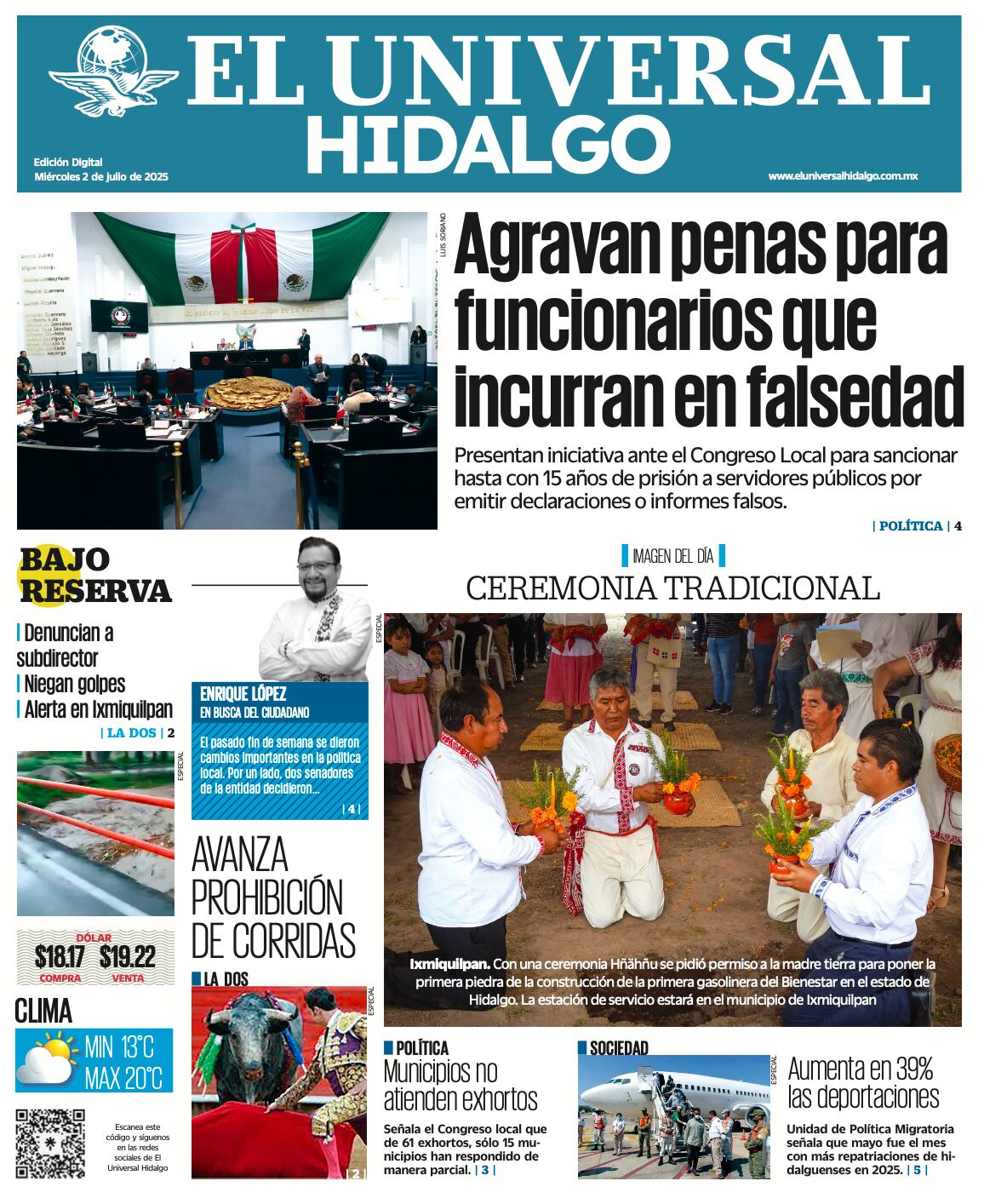 Portada El Universal Hidalgo 020725