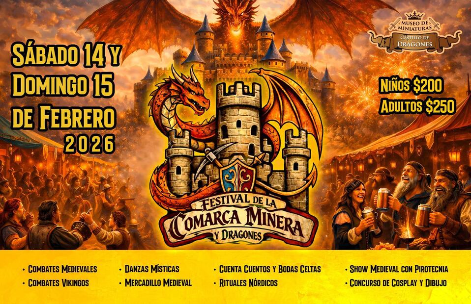 Pachuca se transforma en reino medieval con el Festival de la Comarca Minera y Dragones | Facebook: Museo de Miniaturas Castillo de Dragones