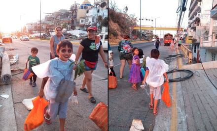 Niño se disfraza de huracán "Otis" para pedir calaverita en Acapulco