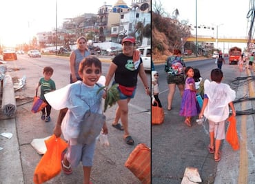 Niño se disfraza de huracán "Otis" para pedir calaverita en Acapulco