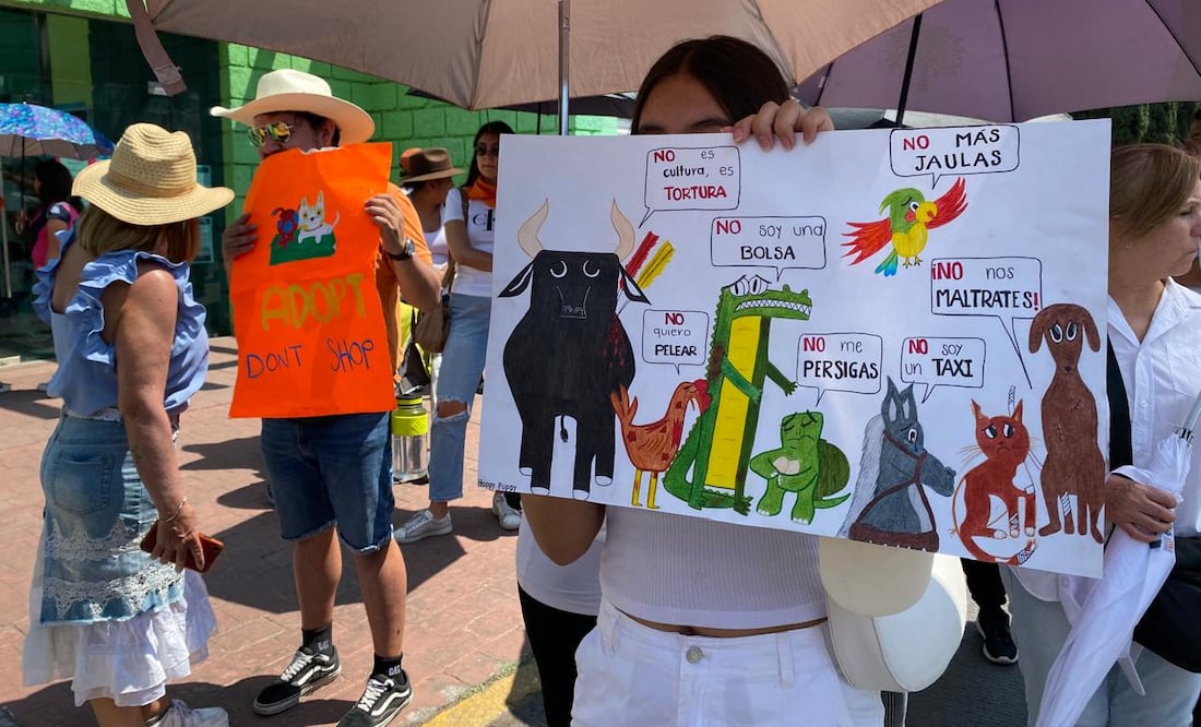La mañana del domingo personas marcharon a favor de buen cuidado de los animales, marcharon del Bioparque de Convivencia hasta llegar a Plaza Juárez | Foto: Luis Soriano