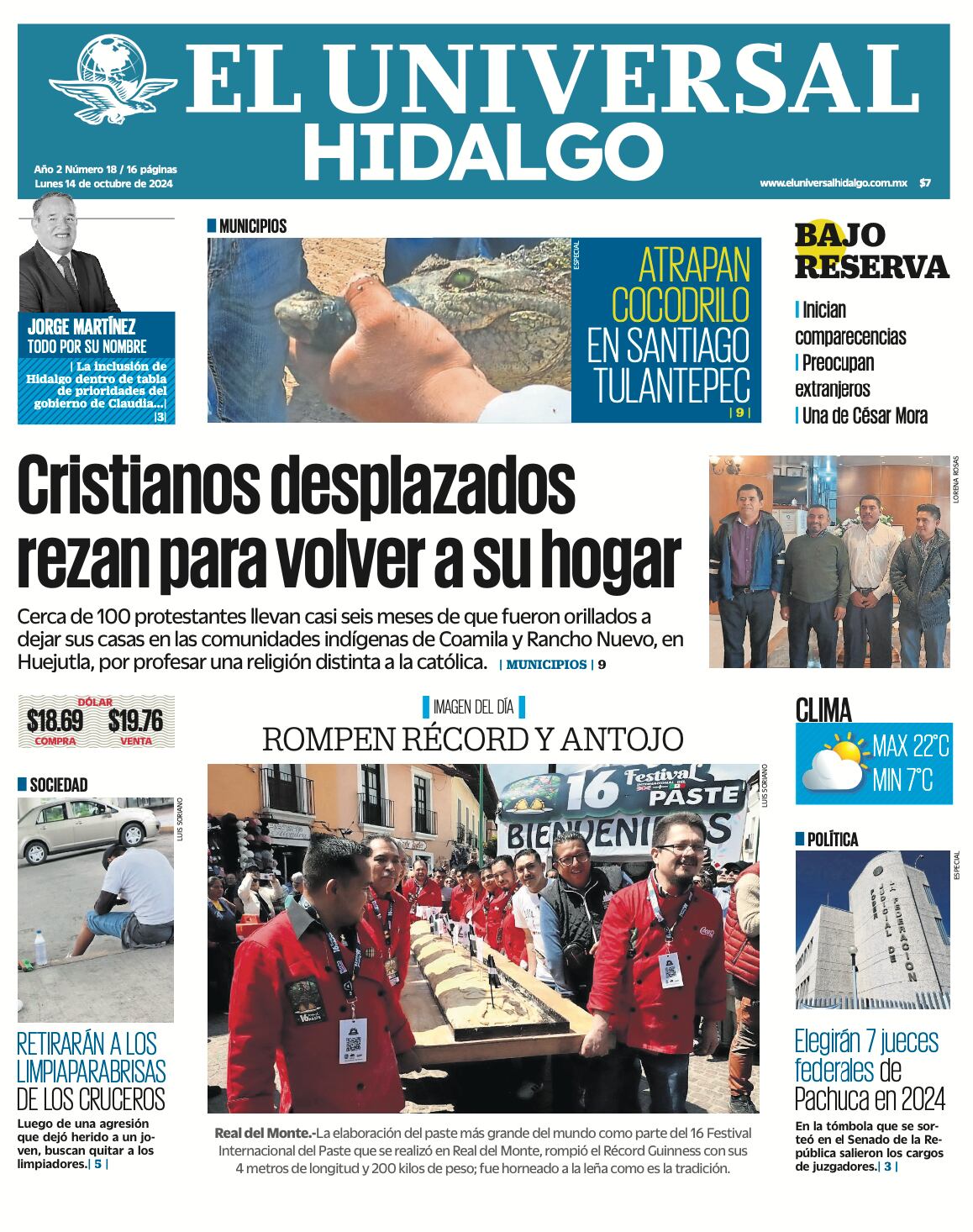 Portada El Universal Hidalgo 141024