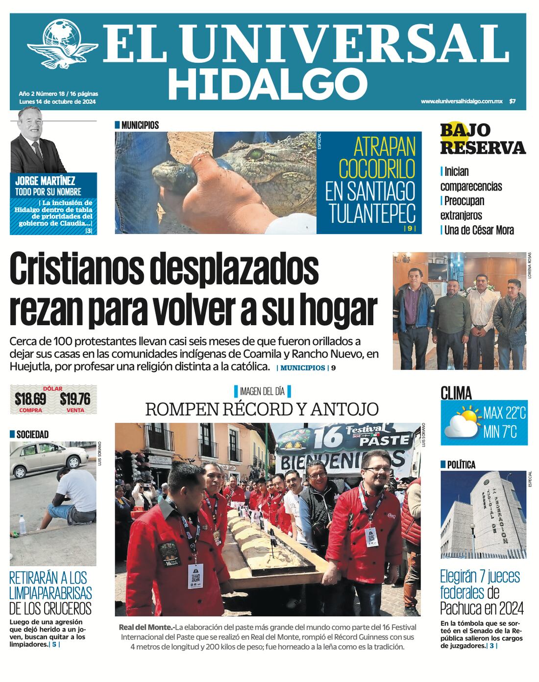 Portada El Universal Hidalgo 141024