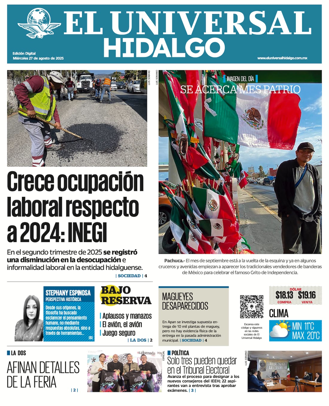 Portada El Universal Hidalgo 270825