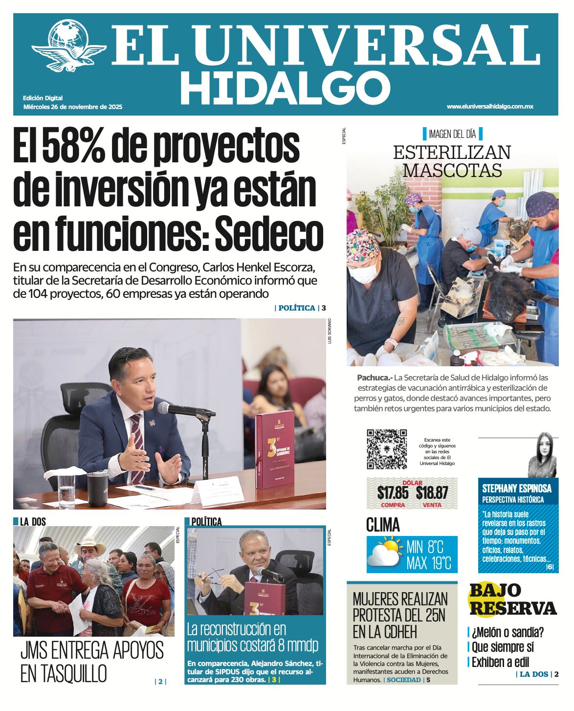 Portada El Universal Hidalgo 261125