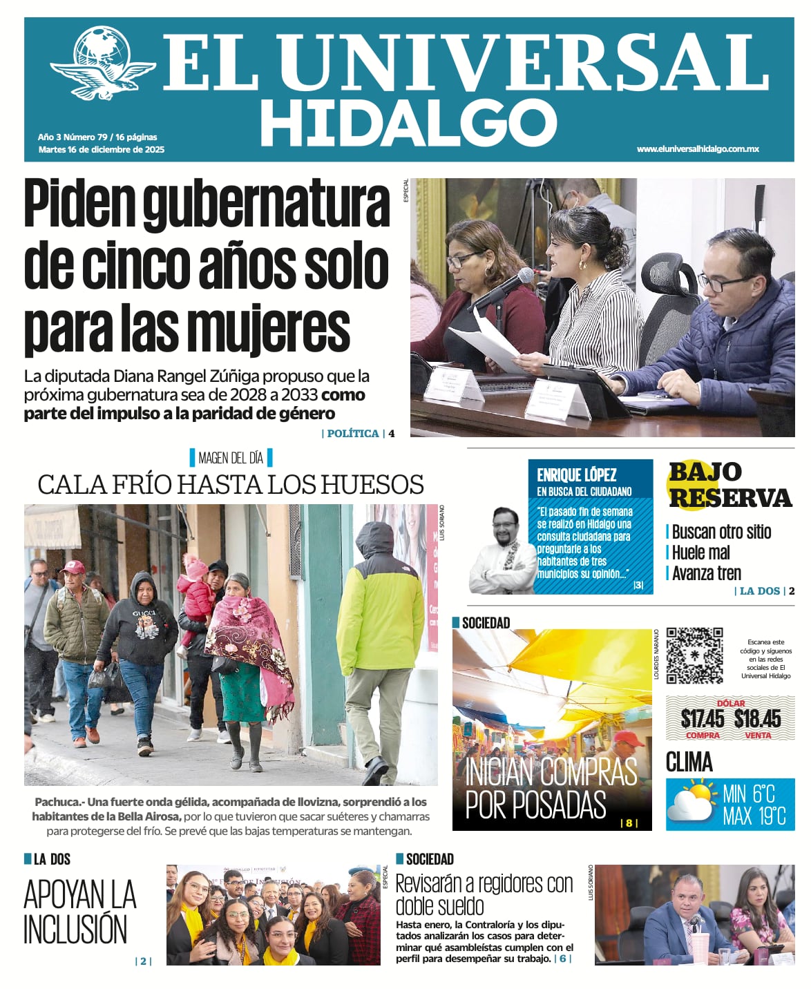 Portada El Universal Hidalgo 161225