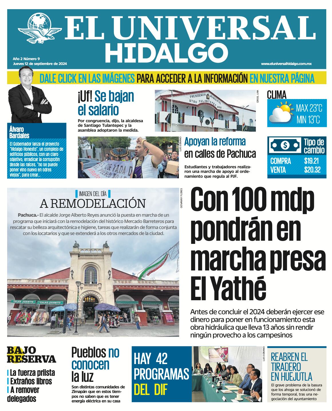 Portada El Universal Hidalgo 12/09/24