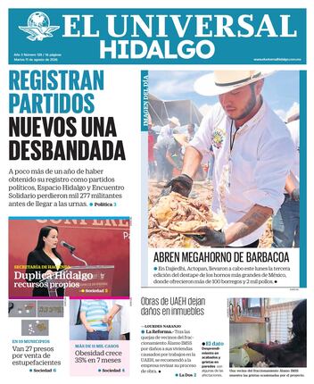 Portada El Universal Hidalgo 11/8/26