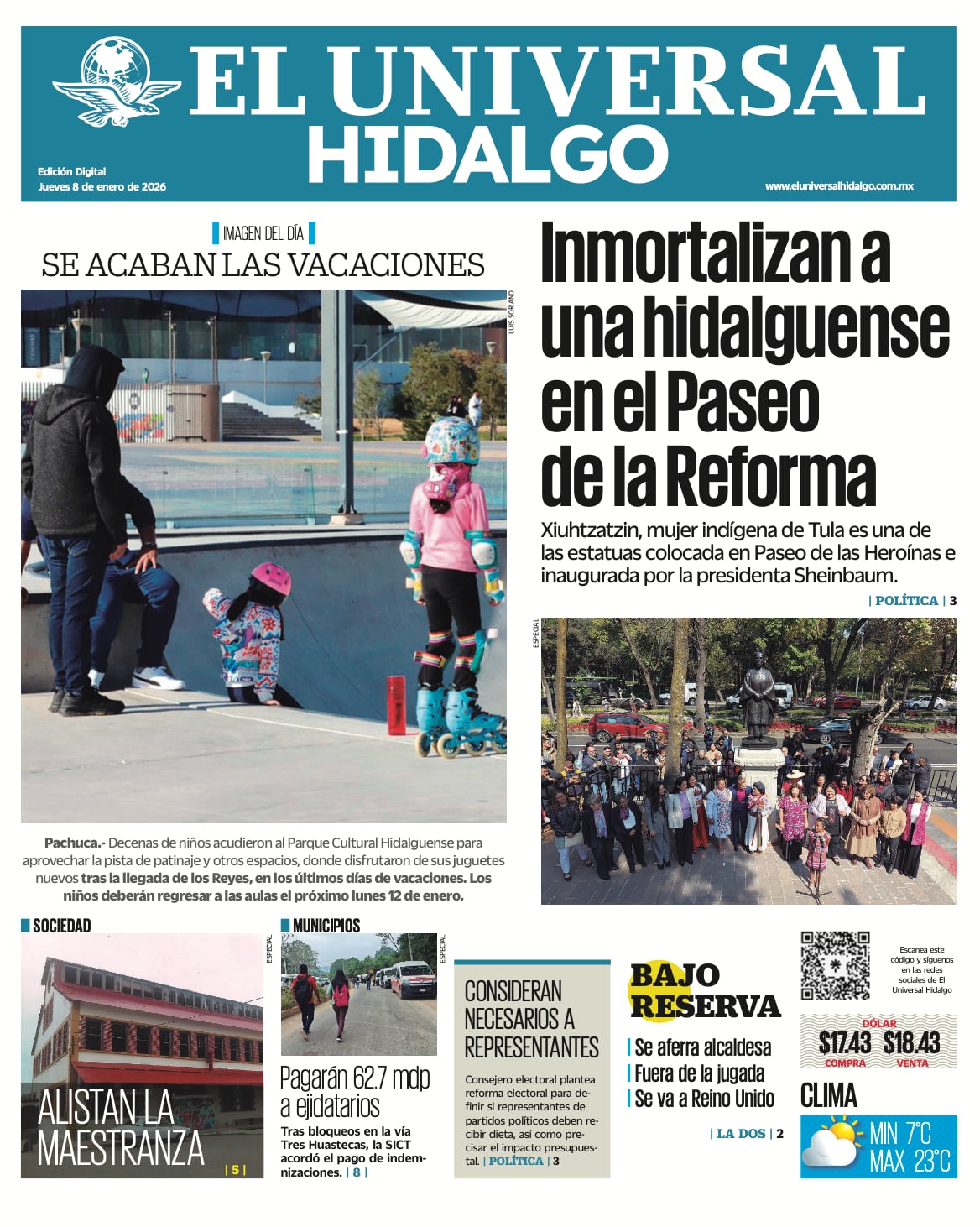 Portada El Universal Hidalgo 8/1/25