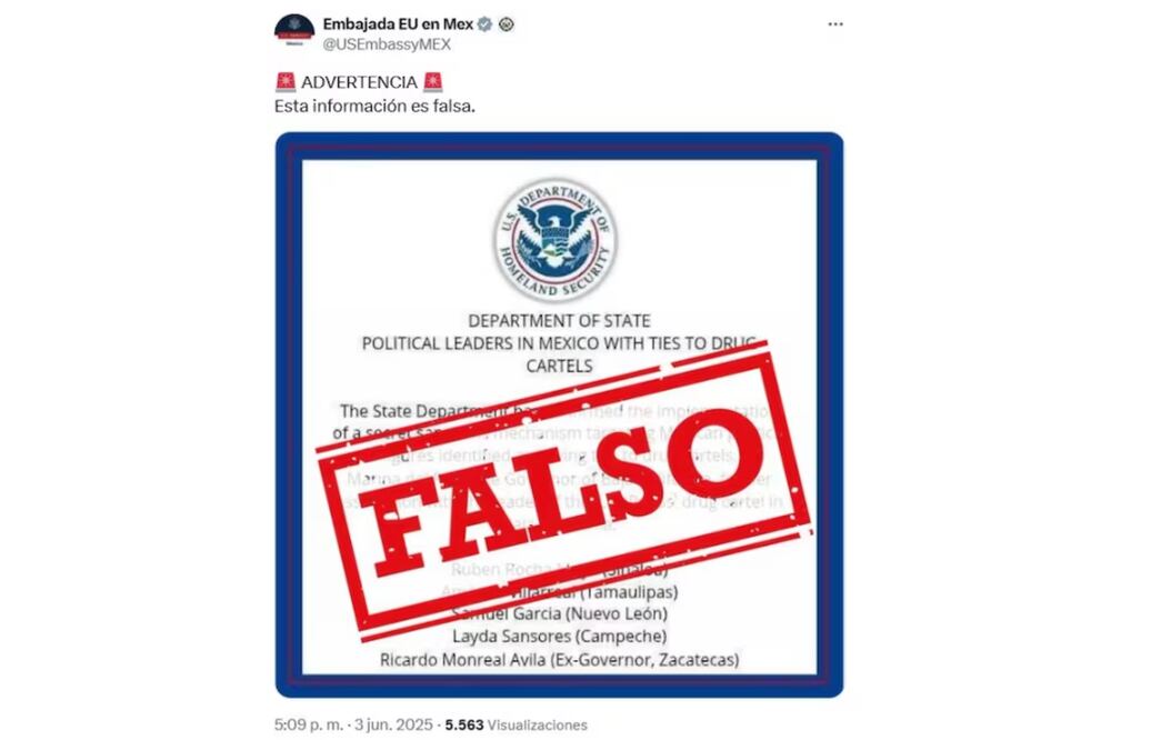 Publicación de la Embajada de Estados Unidos en México. Foto: Captura