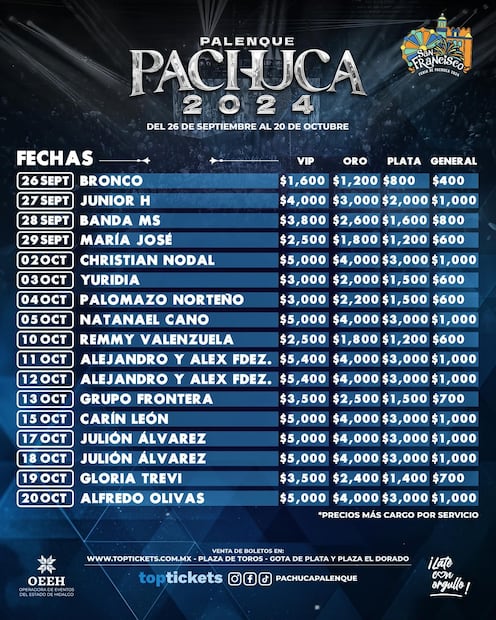 Presentan cartel del Palenque de la Feria San Francisco Pachuca 2024. | Facebok: Palenque Feria Pachuca