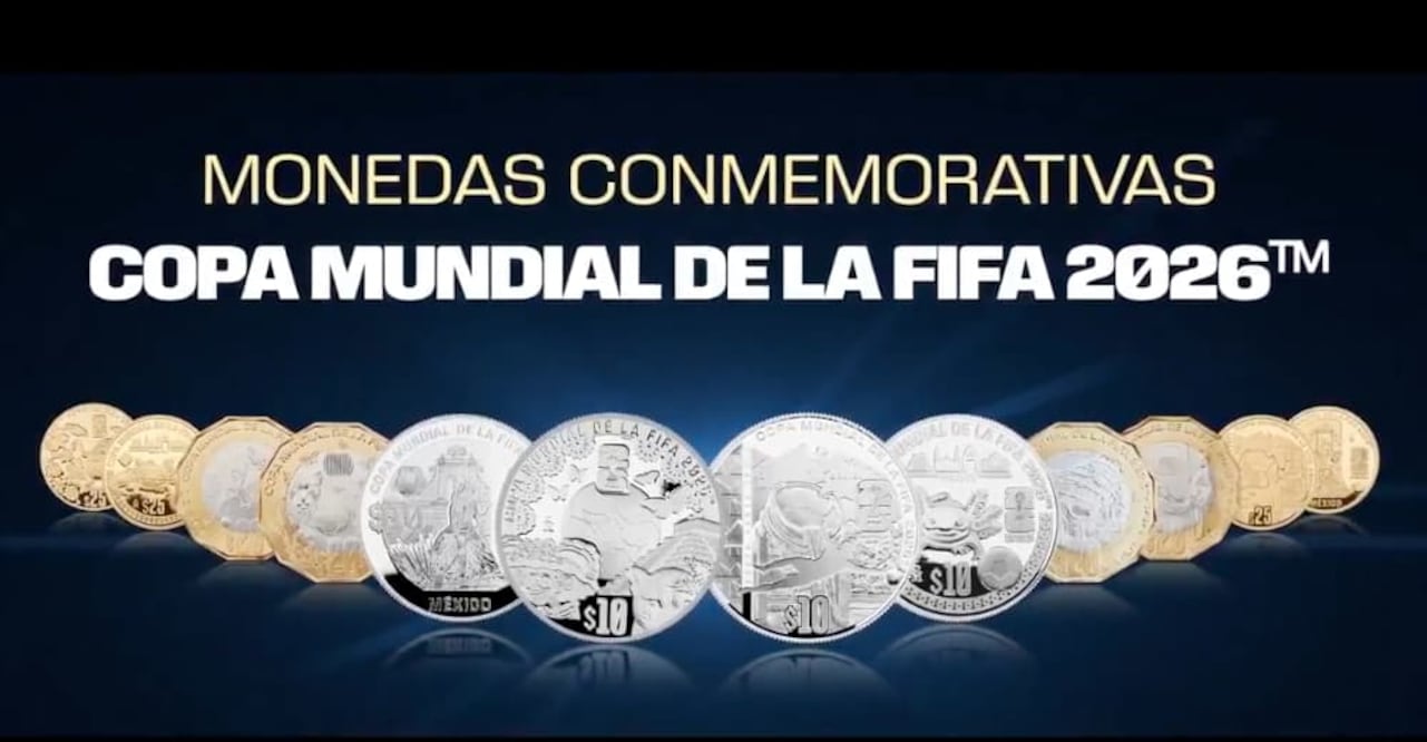 La colección incluye piezas de oro, plata y cuño corriente dedicadas a la Copa Mundial de la FIFA 2026 y a la identidad cultural mexicana. (13/05/26) Foto: 
Foto: Captura de video Banxico