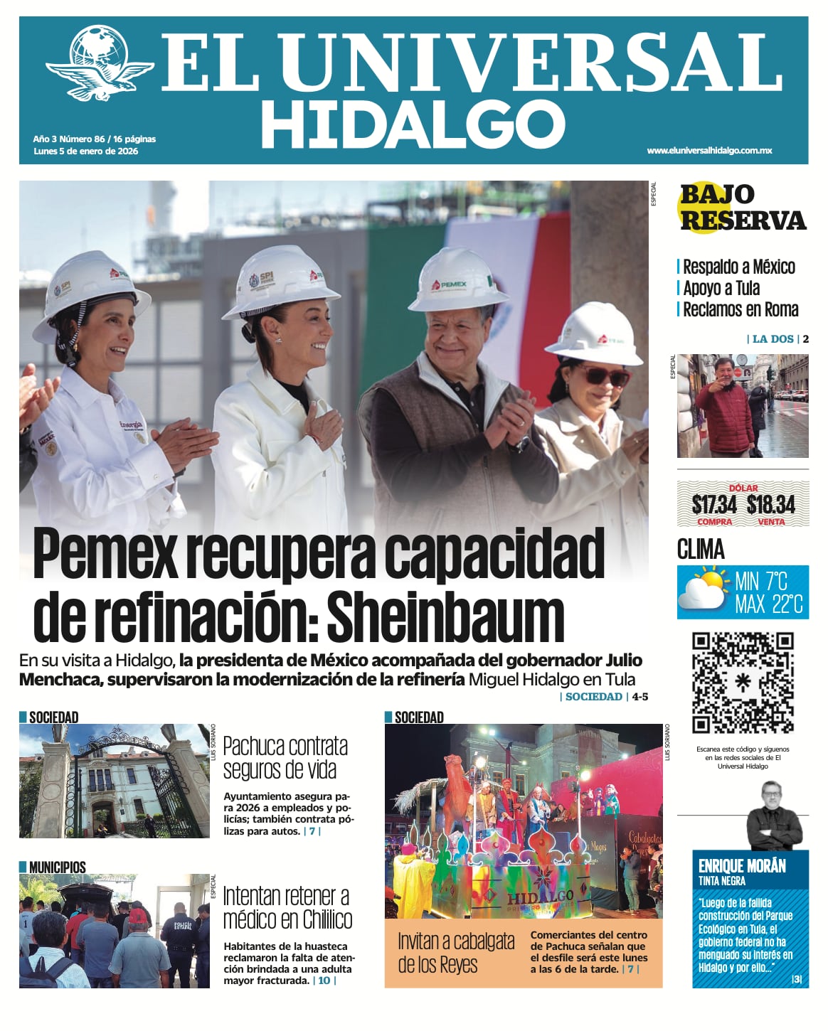 Portada El Universal Hidalgo 5/1/26