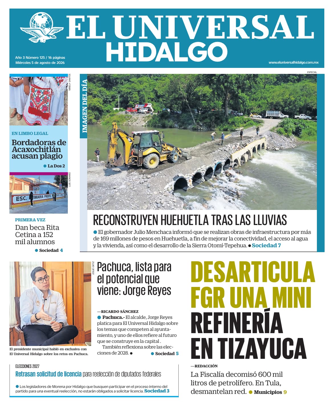 Portada El Universal Hidalgo 5/8/26